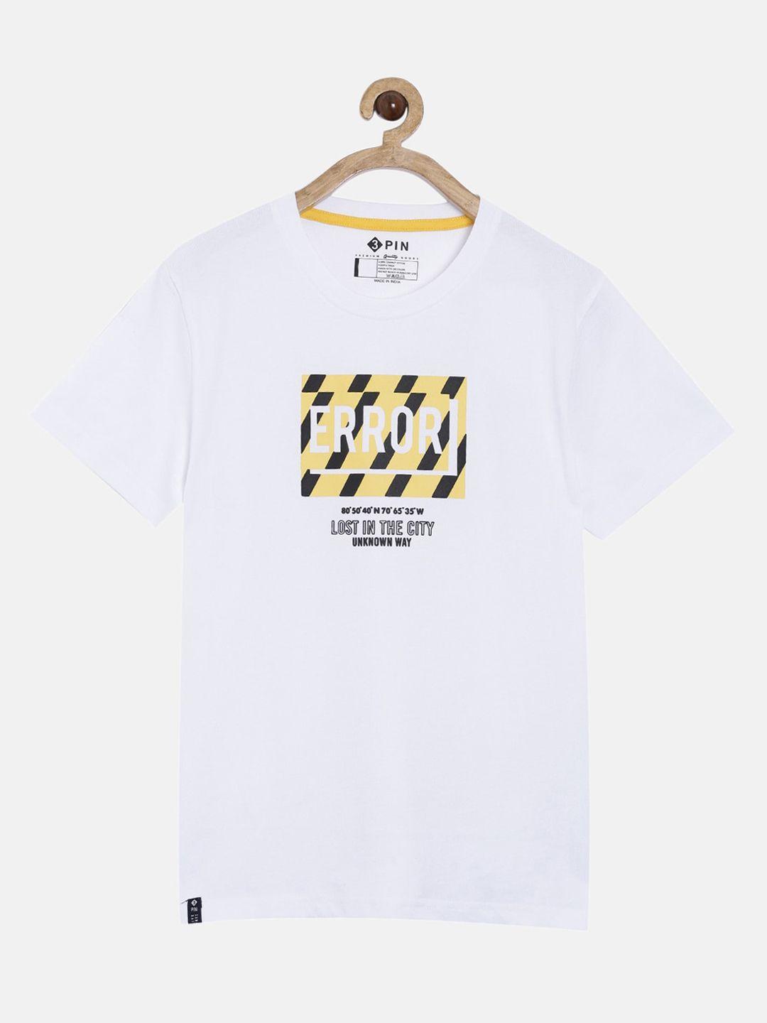 3pin boys white & yellow printed round neck t-shirt