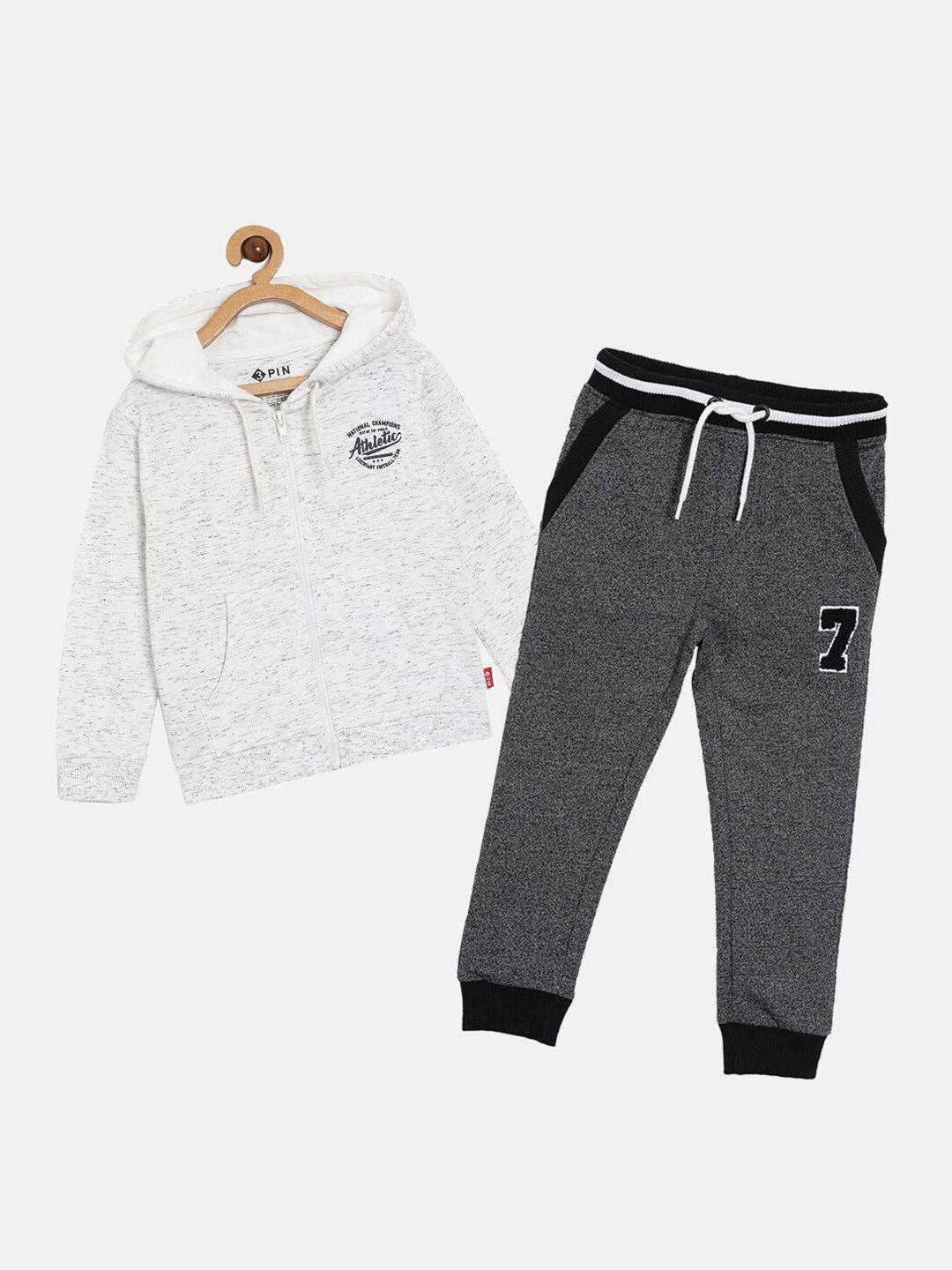 3pin boys white atheletic print hoodie & jogger set