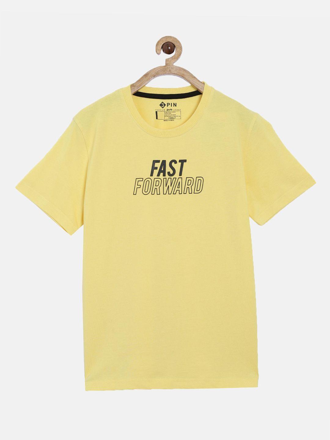 3pin boys yellow printed round neck t-shirt