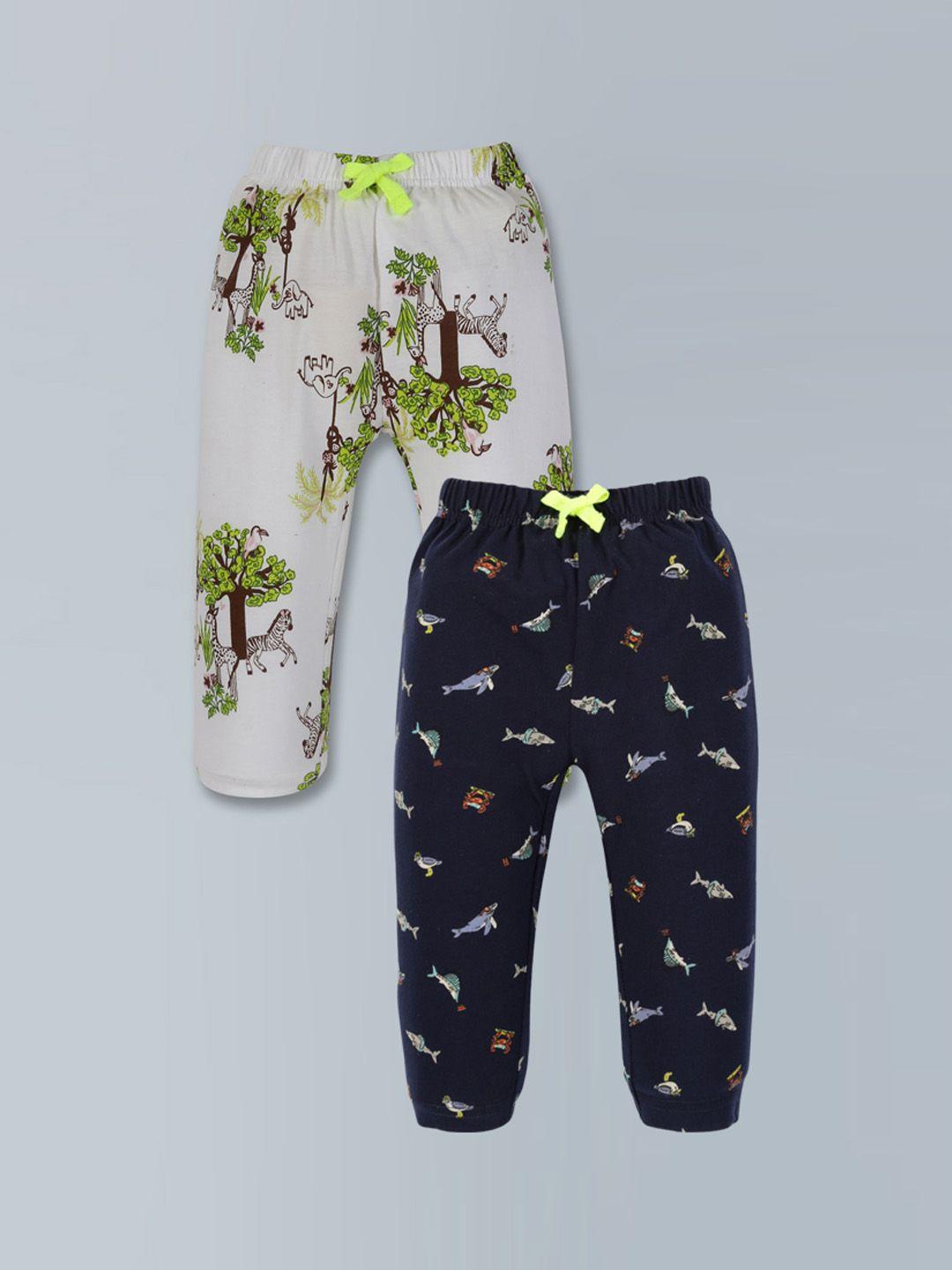 3pin infant boys pack of 2 printed pure cotton antimicrobial track pants