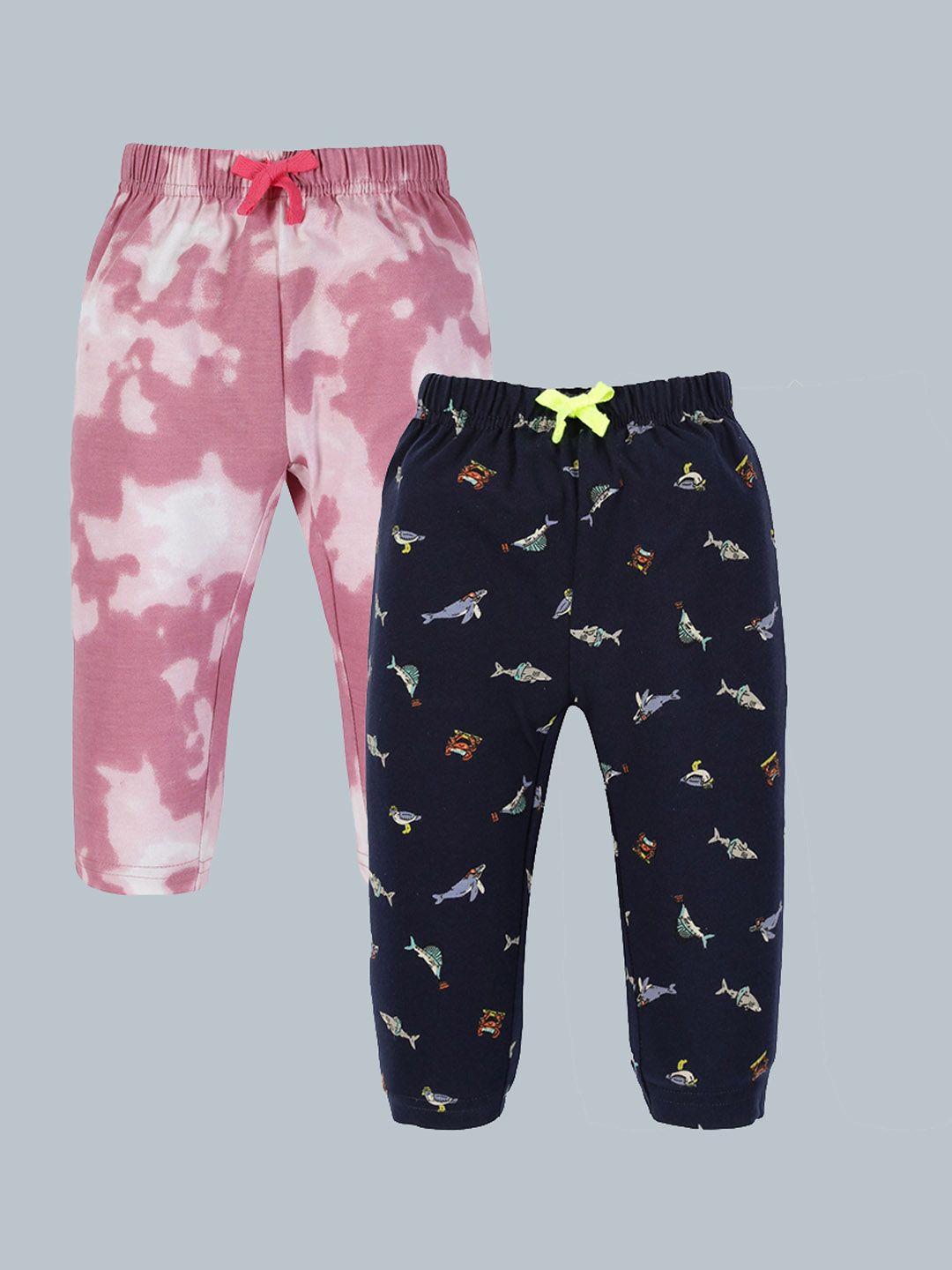 3pin infant boys pack of 2 printed pure cotton antimicrobial track pants
