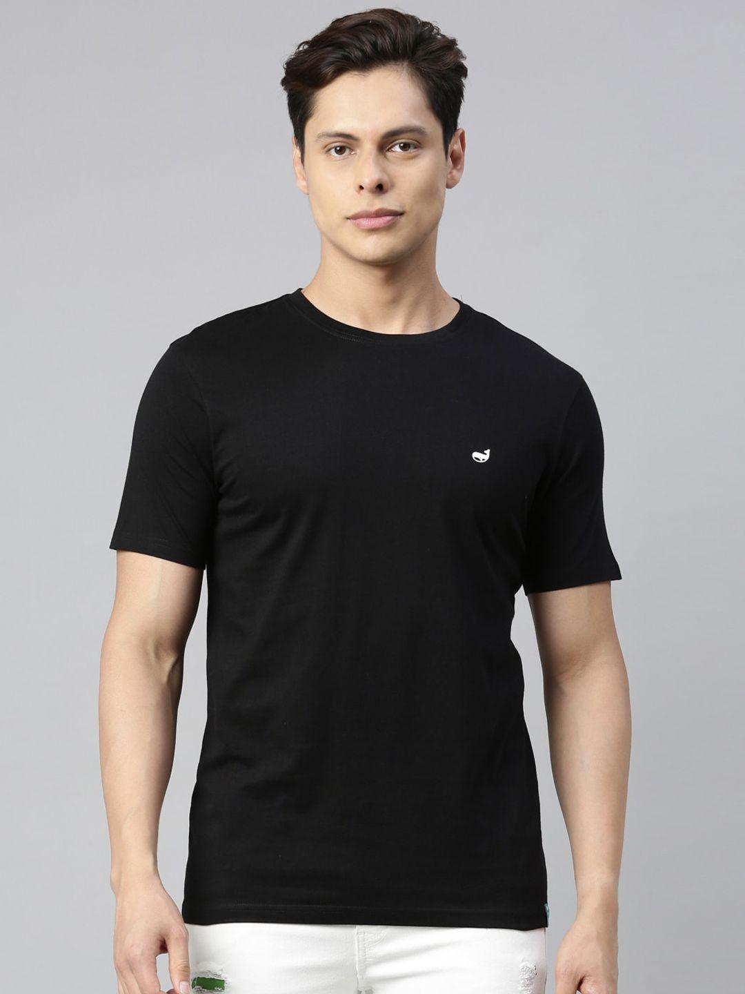 3pin men black solid round neck pure cotton t-shirt