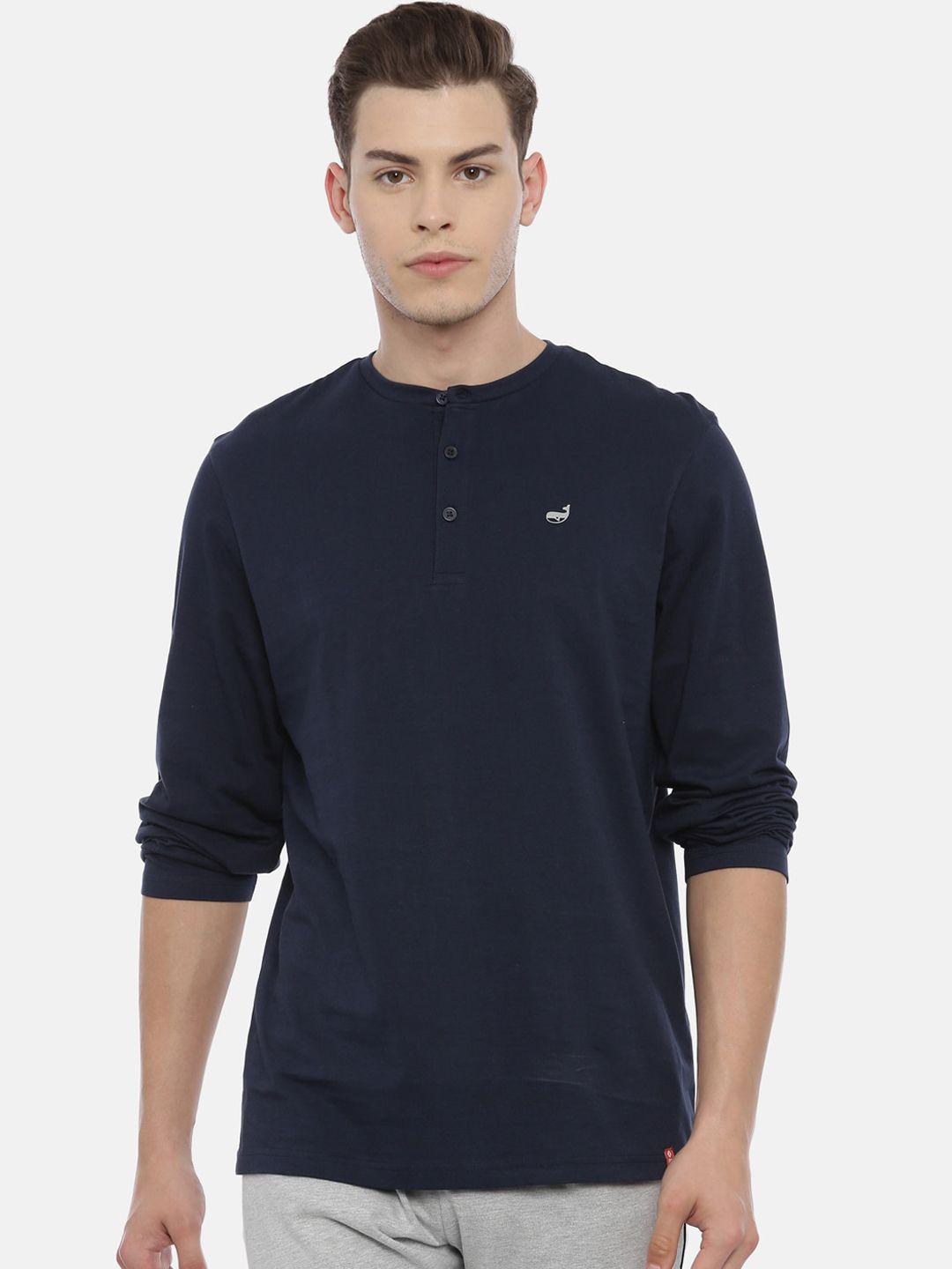 3pin men blue solid henley neck t-shirt