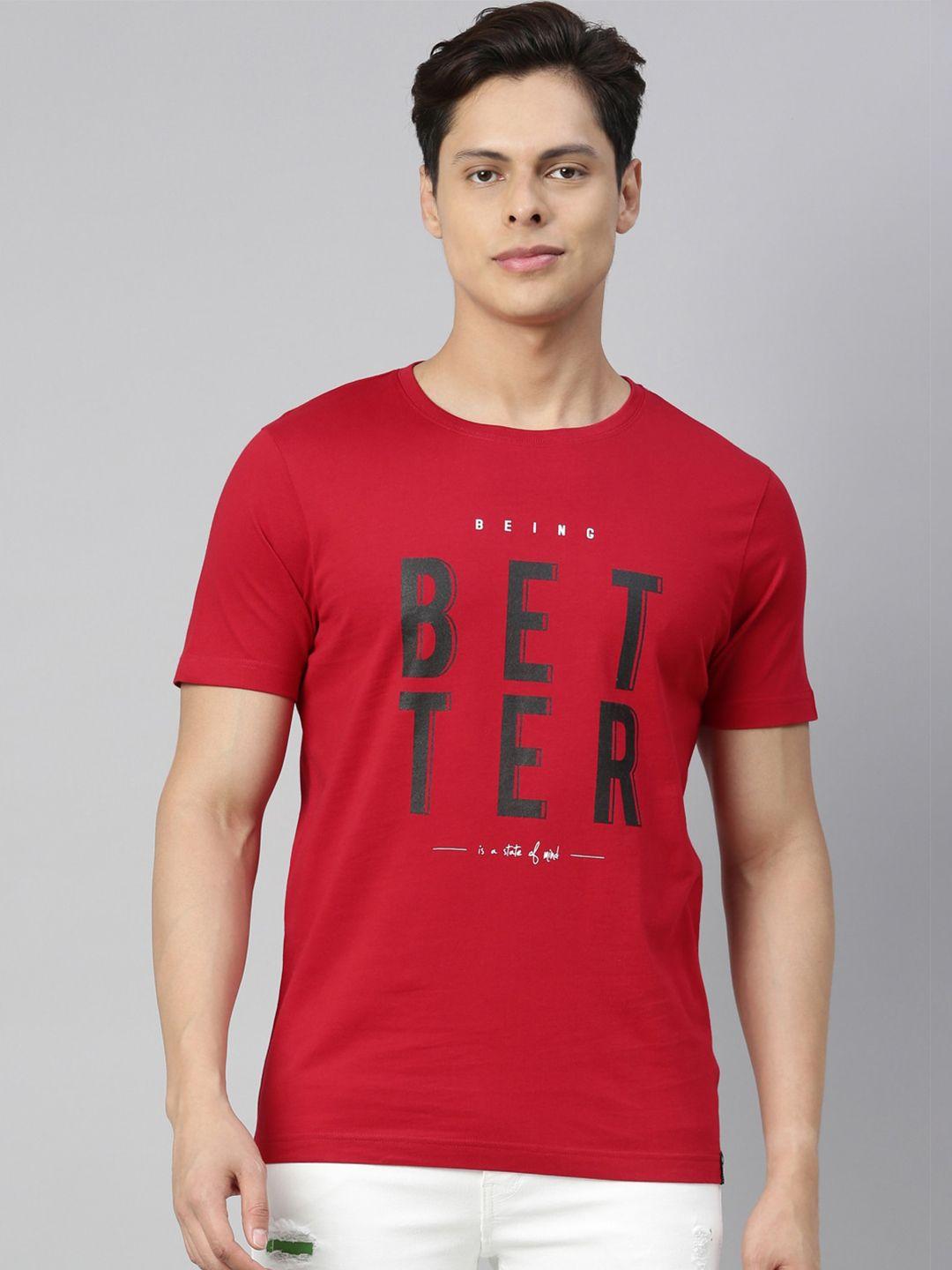 3pin men red printed round neck pure cotton t-shirt