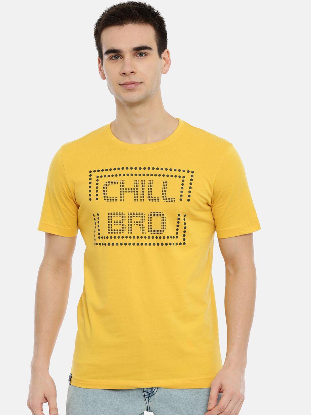 3pin men yellow printed round neck pure cotton t-shirt