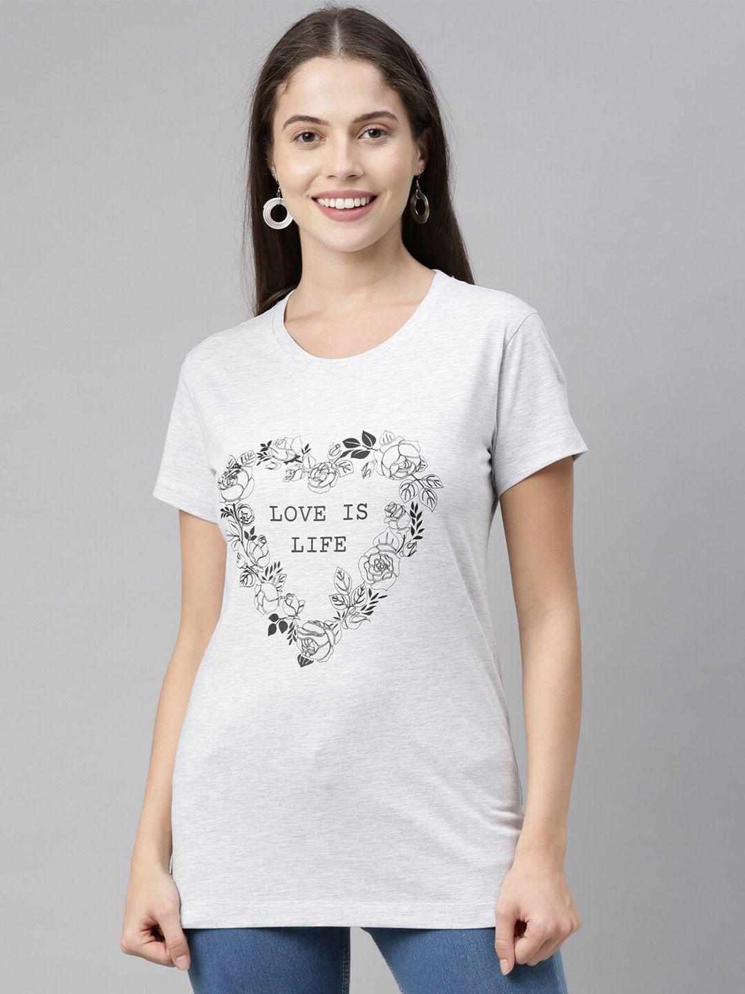 3pin women grey melange printed round neck t-shirt