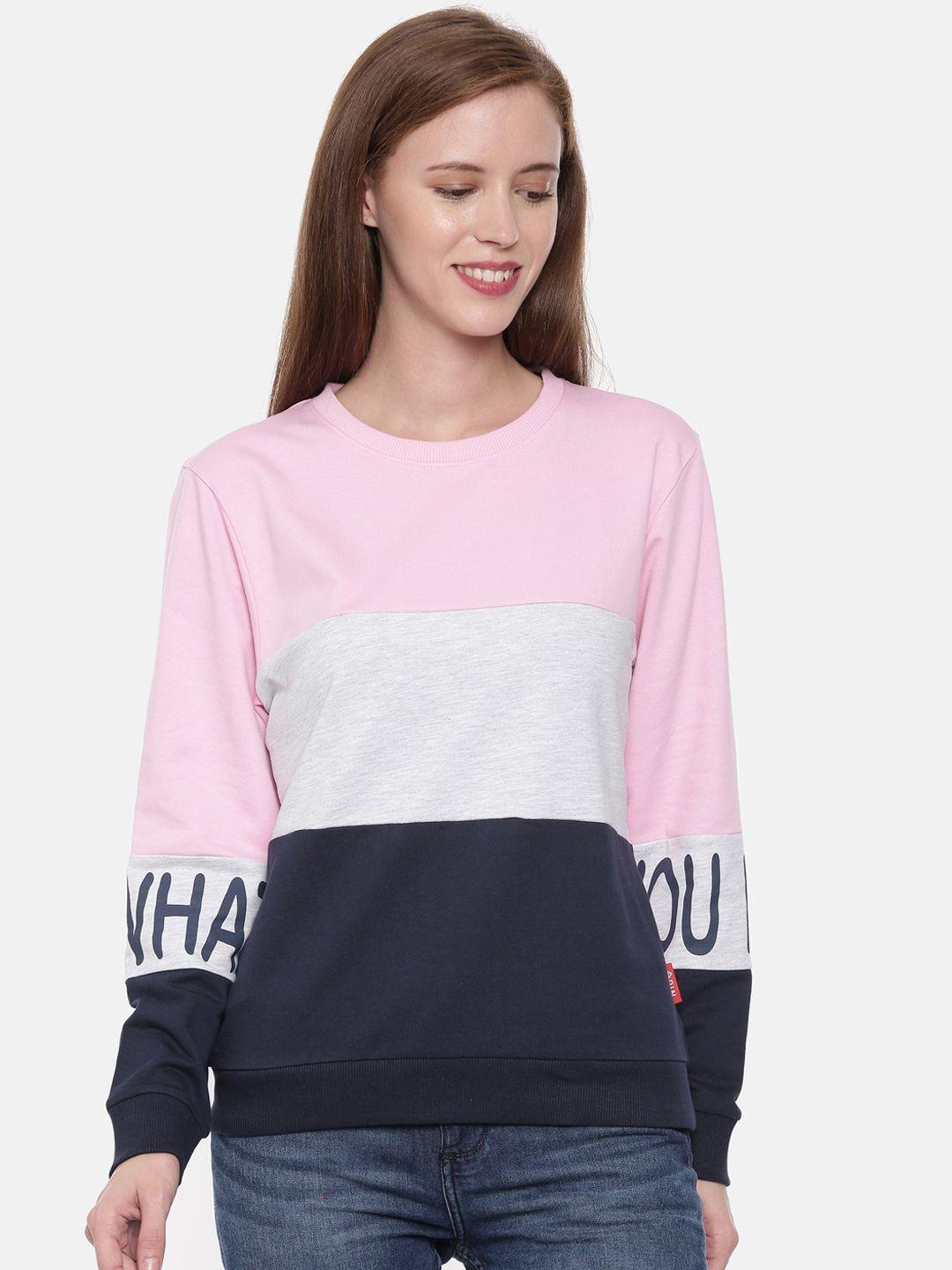 3pin women pink & grey colourblocked sweatshirt