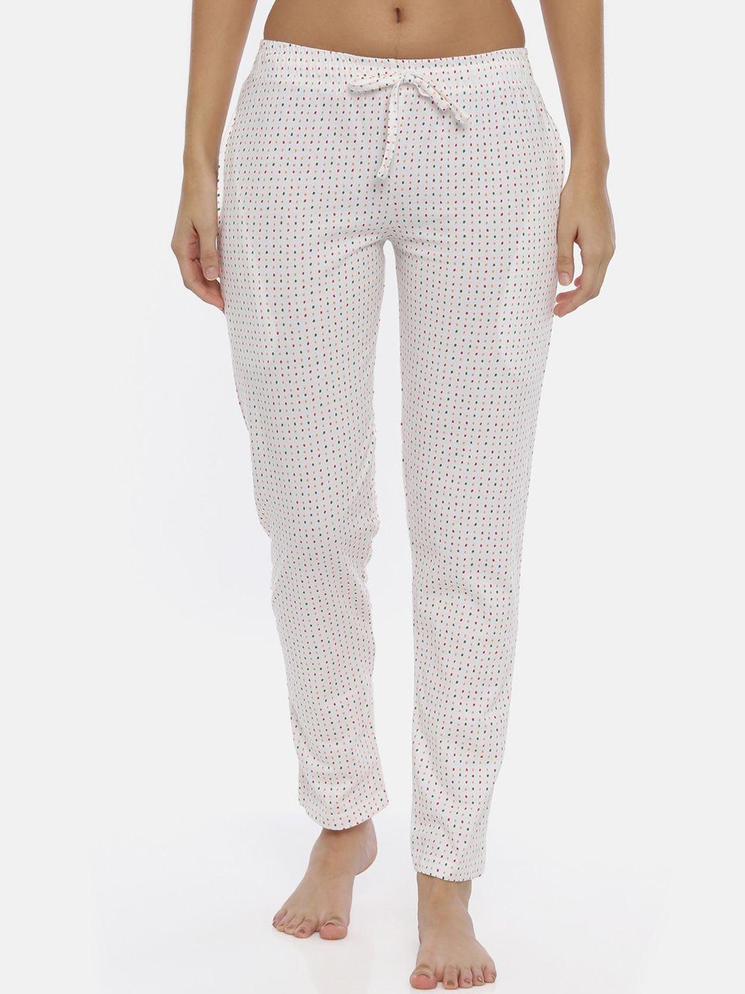 3pin women white printed pure cotton lounge pants