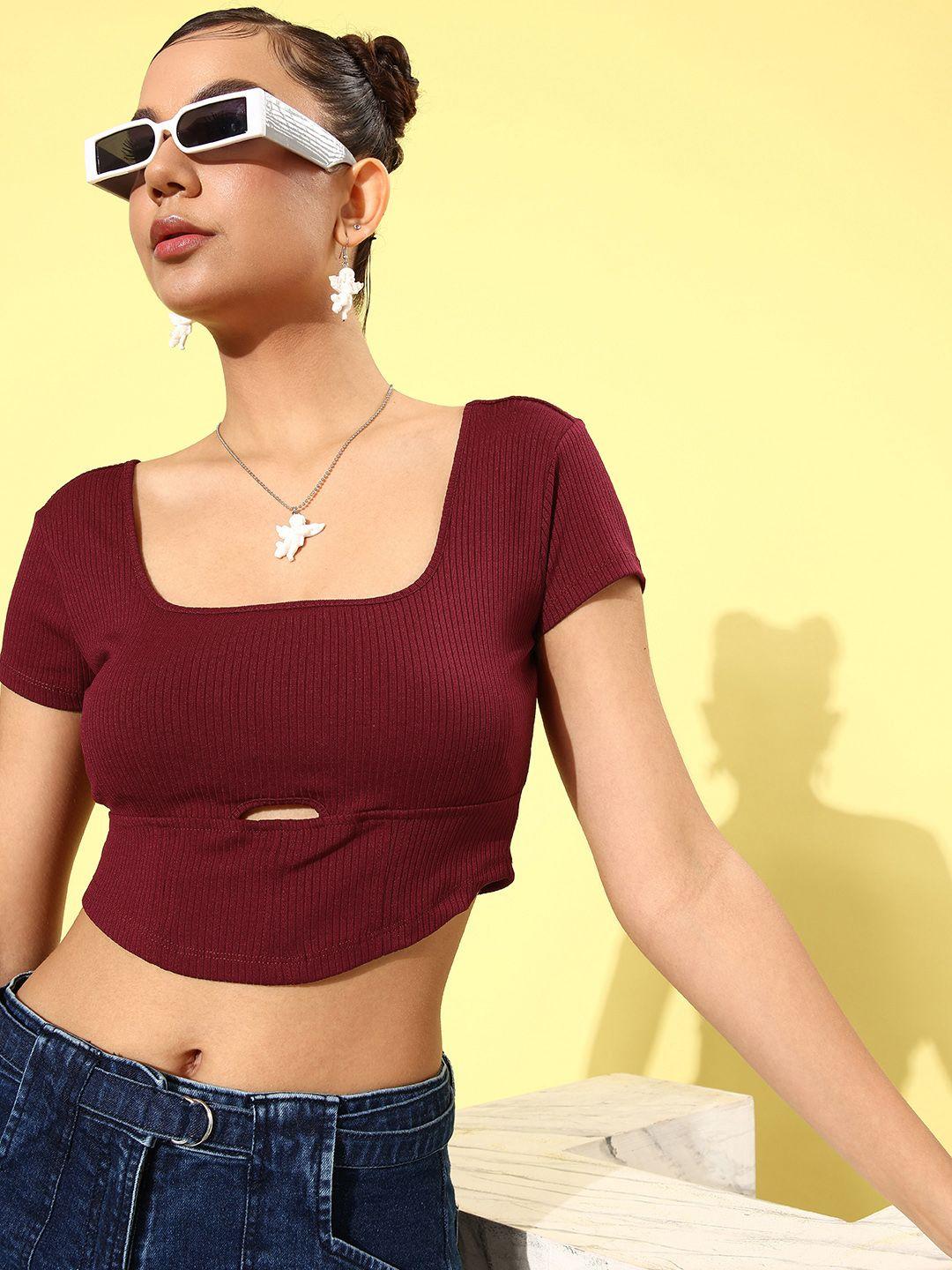 4wrd by dressberry royal maroon  ribbed 90's hollaback casually corset crop top