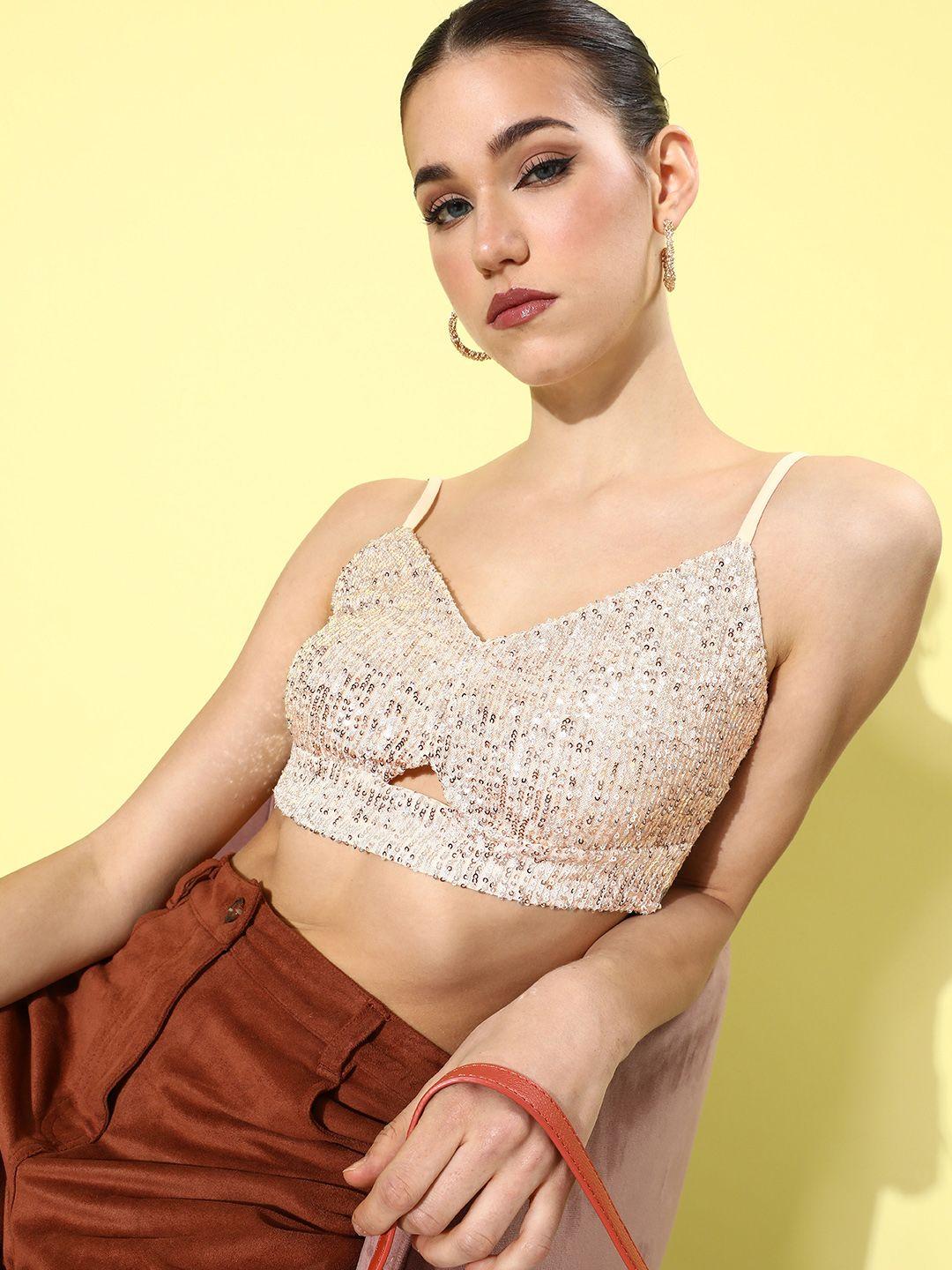 4wrd by dressberry blinky beige embellished sequined 90's hollaback bedazzeled crop top