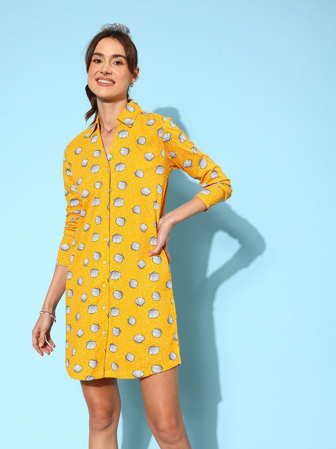 4wrd by dressberry bright mustard holiday hype cotton printed nightdress