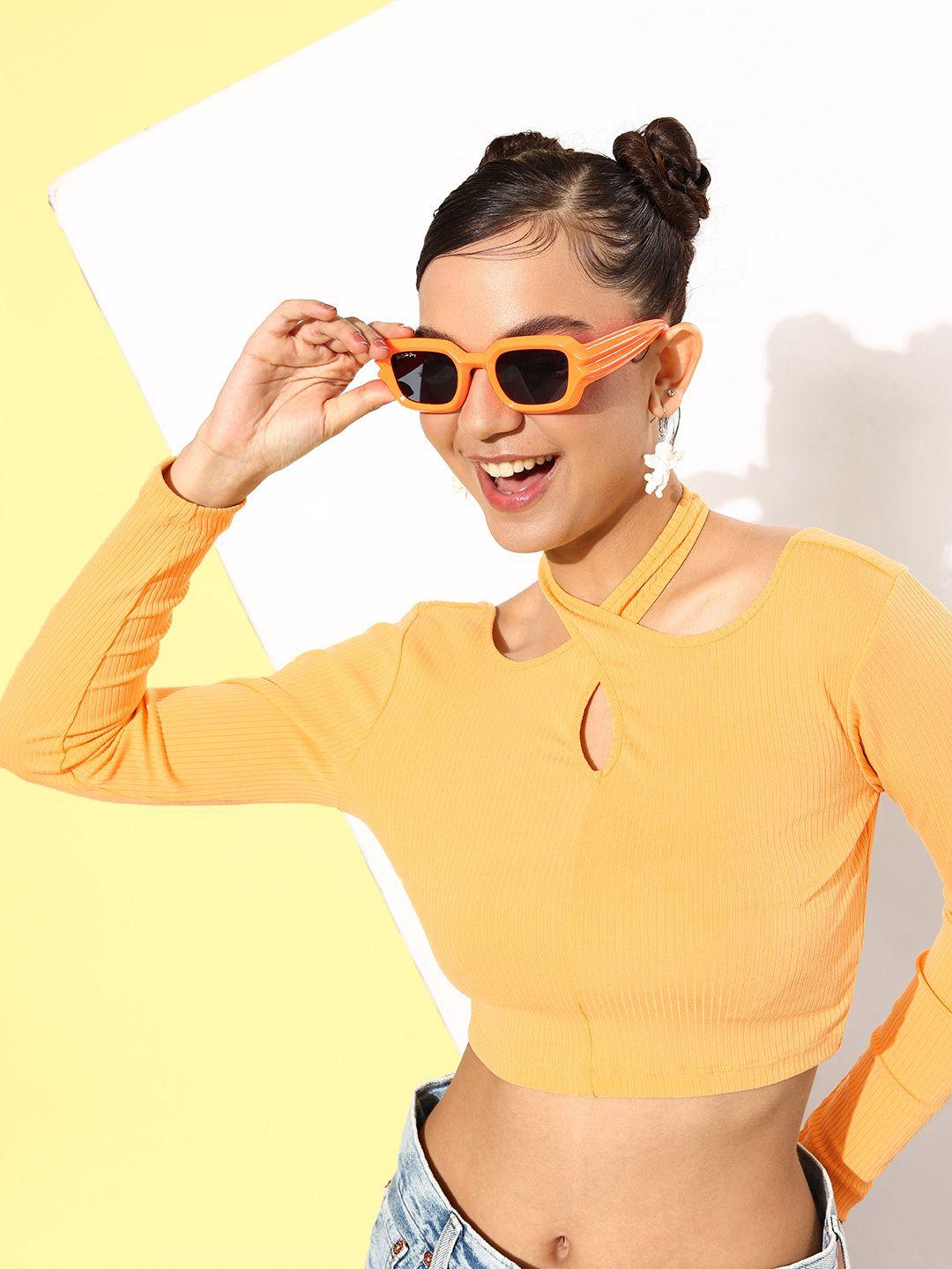 4wrd by dressberry canary yellow halter neck ribbed 90's hollaback cutout course crop top