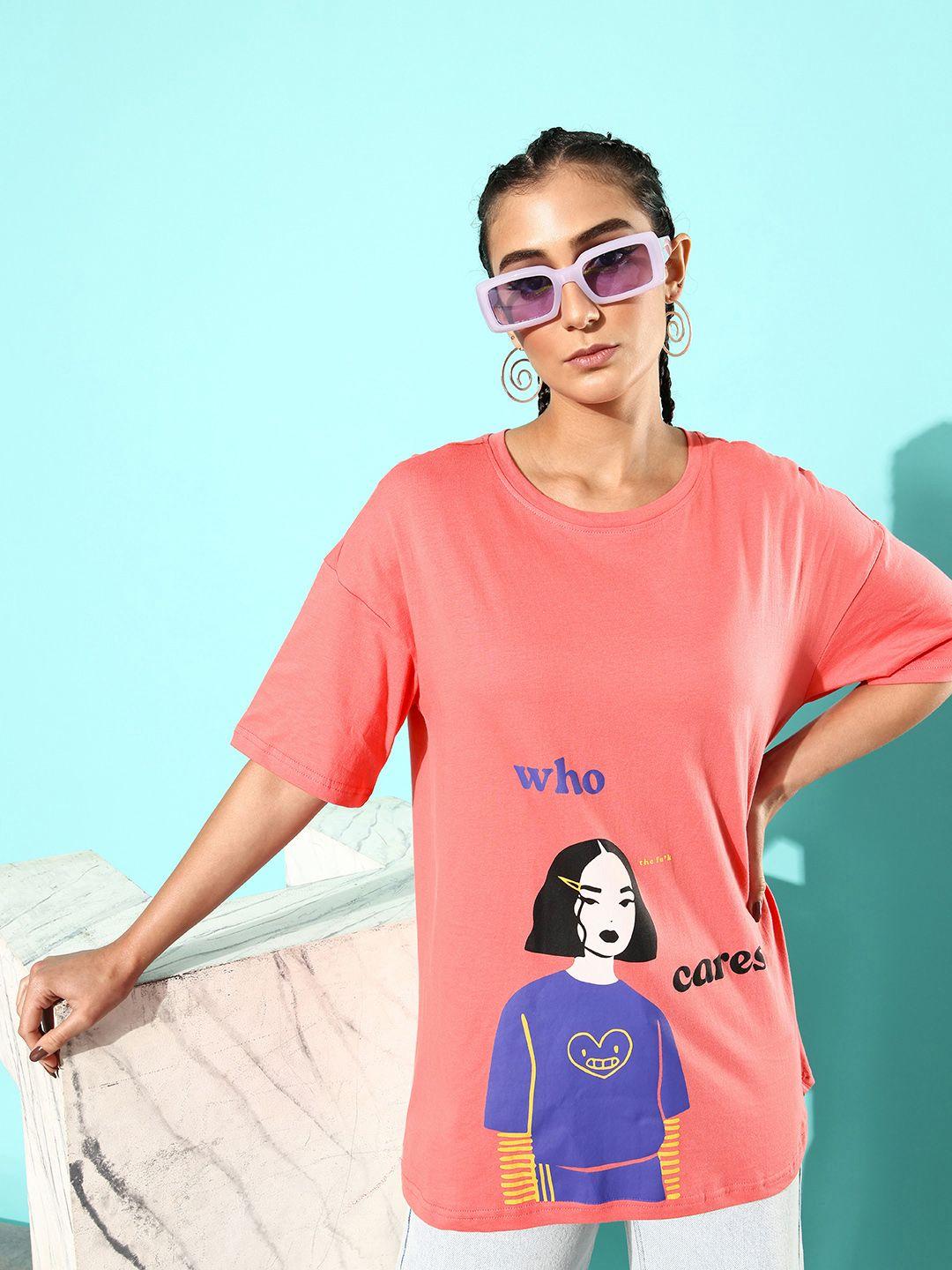 4wrd by dressberry graphic printed drop-shoulder sleeves pure cotton longline t-shirt