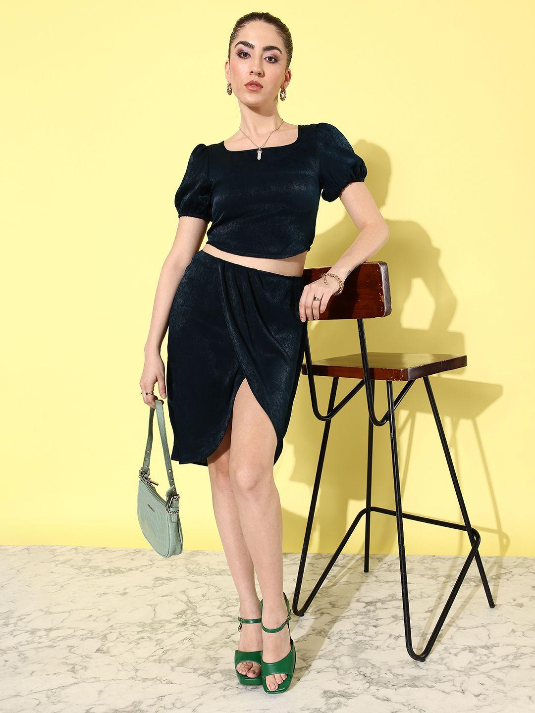 4wrd by dressberry party-draped in daze solid crop top and wrap styled skirt