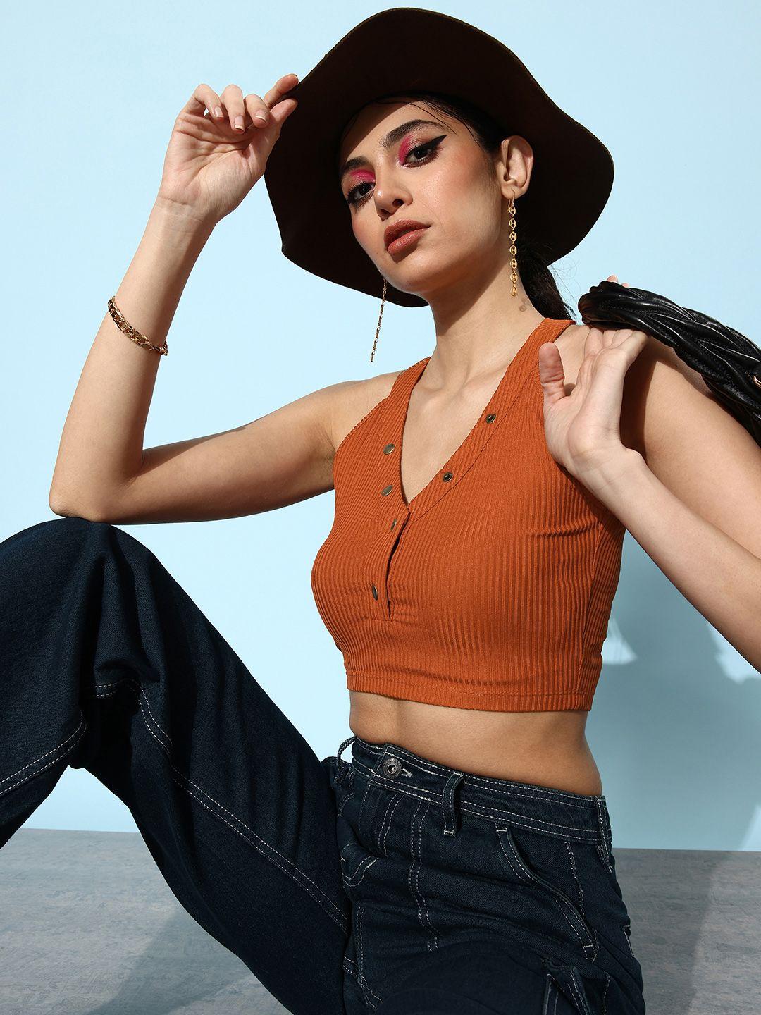 4wrd by dressberry rust brown party lity styled back crop top