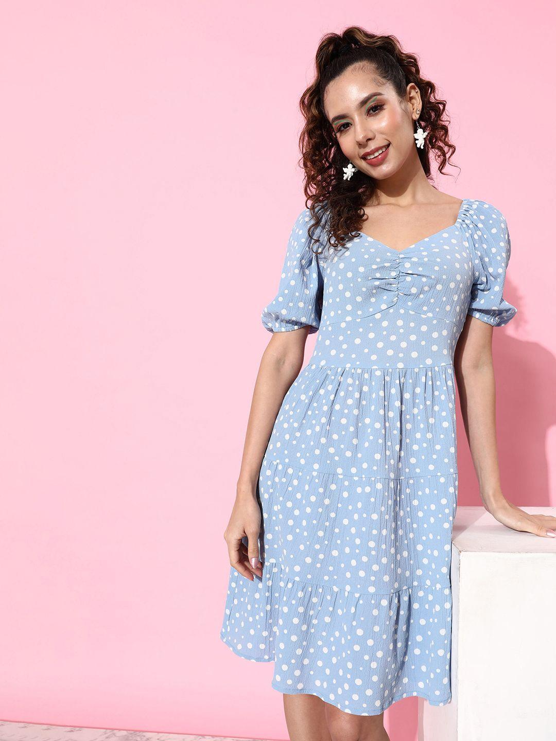 4wrd by dressberry sky blue polka dots print vacaychill sundress a-line dress