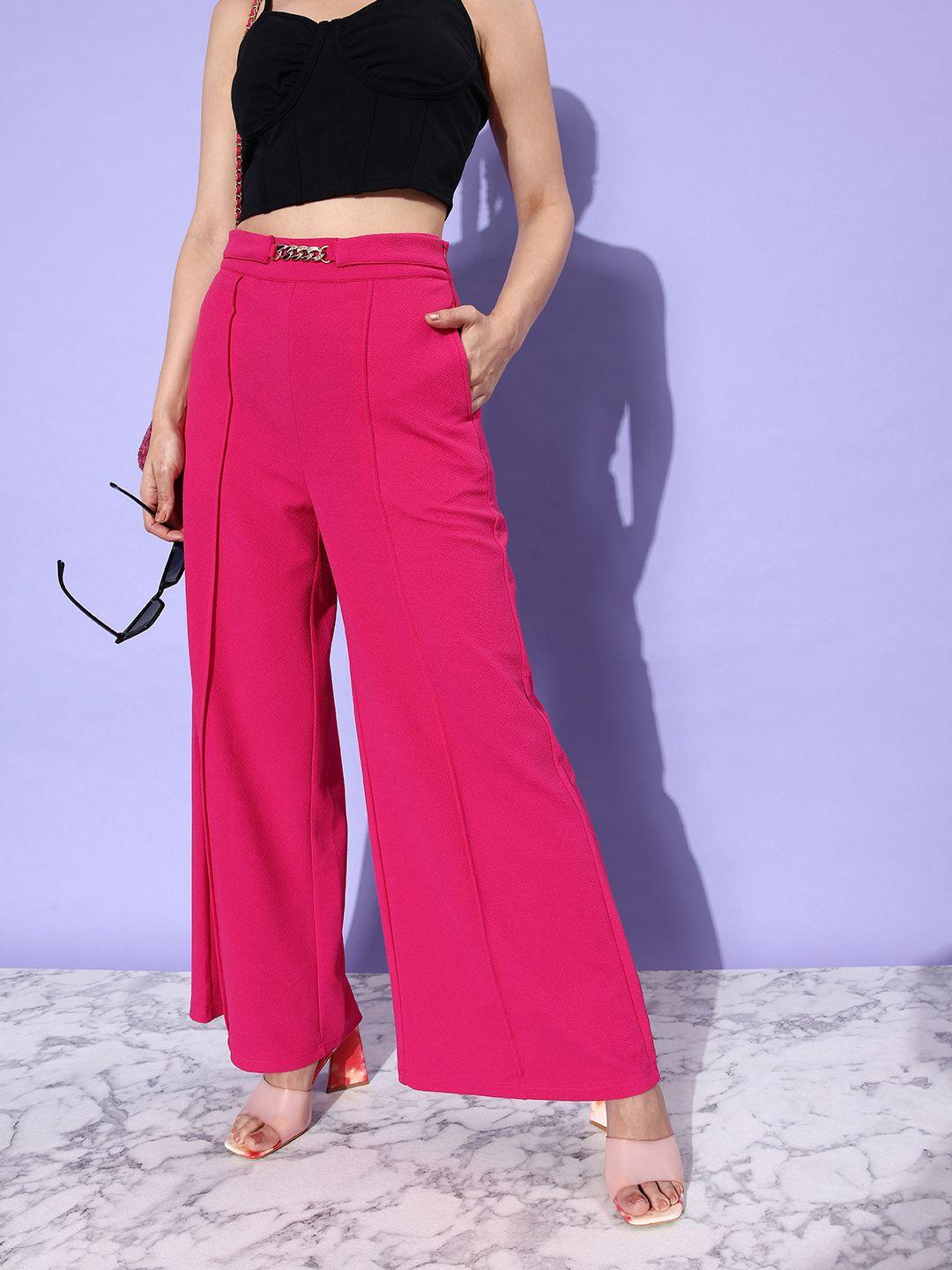 4wrd by dressberry women fuchsia pink raw mini pleated trousers
