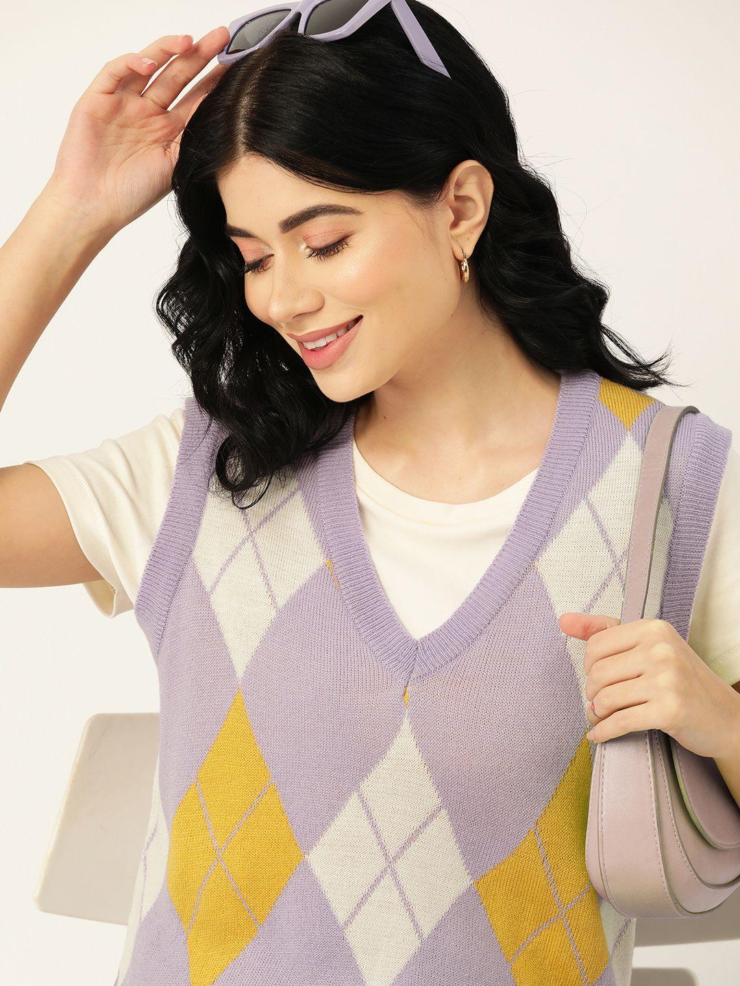 4wrd by dressberry women lavender & off white geometric sweater vest