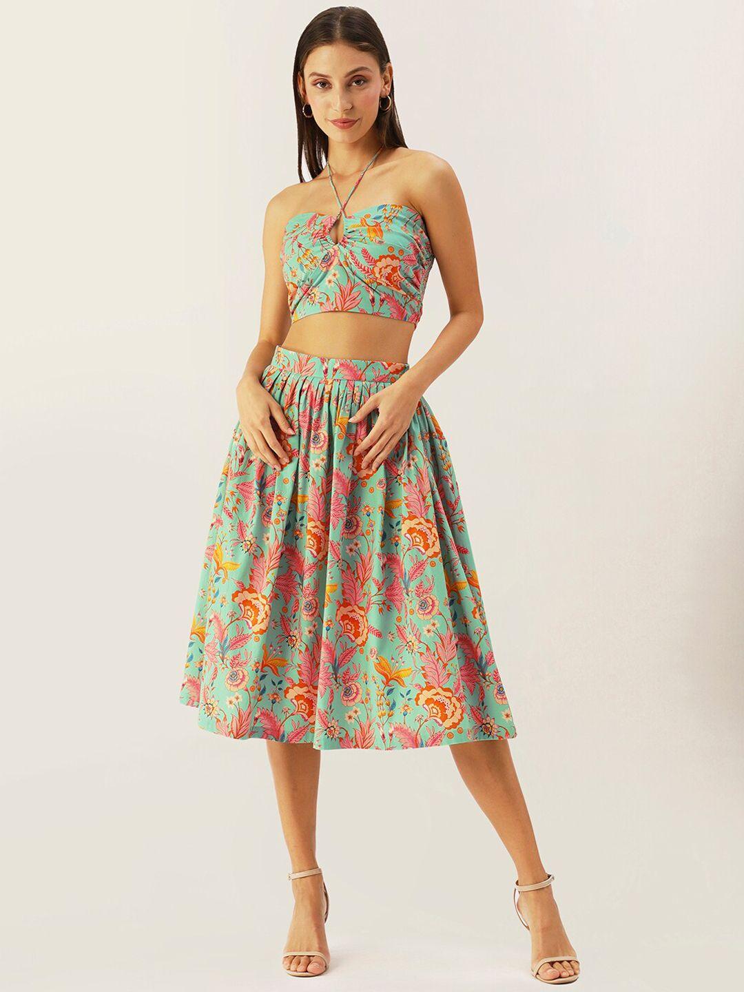4wrd by dressberry women sea green & pink printed co-ords