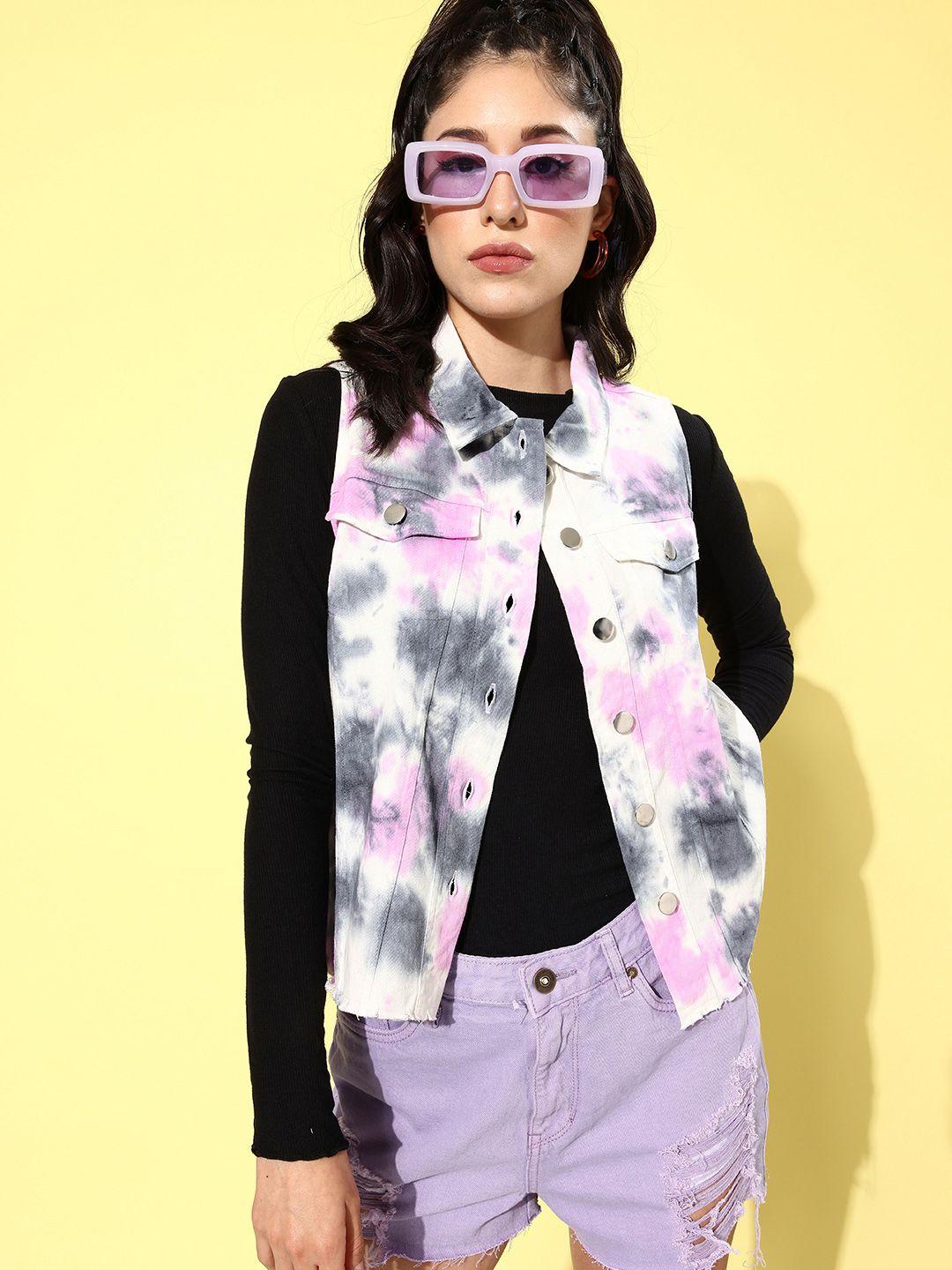 4wrd by dressberry women tie and dye denim jacket with mock pockets detail