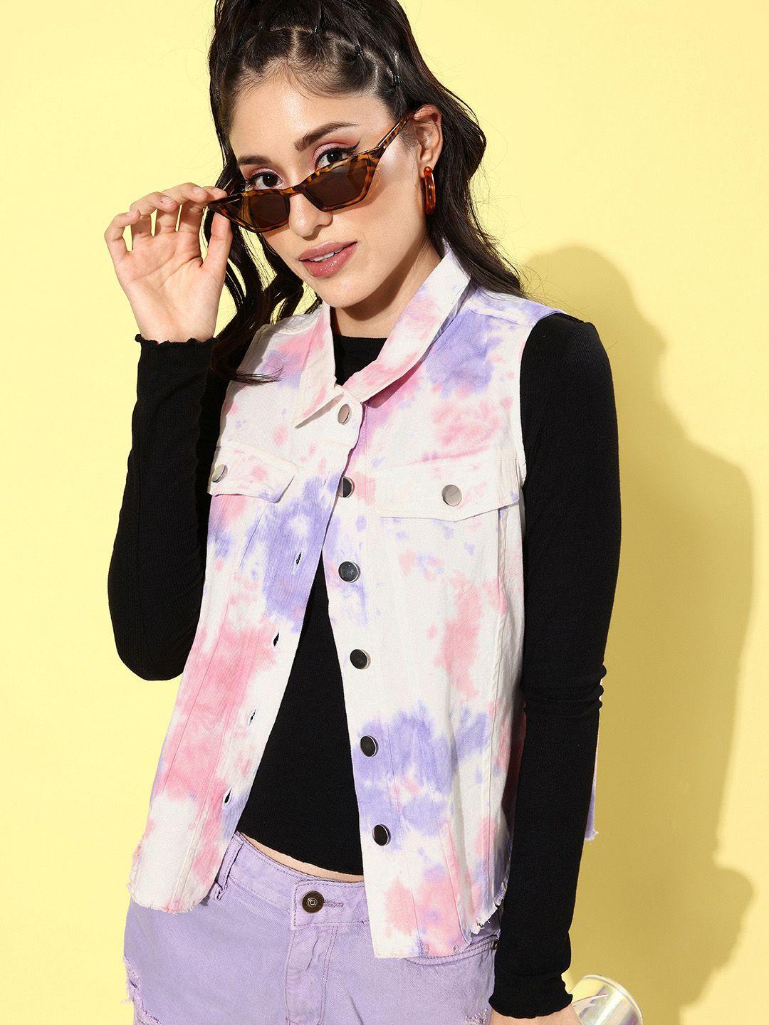 4wrd by dressberry women tie and dye denim jacket with mock pockets detail