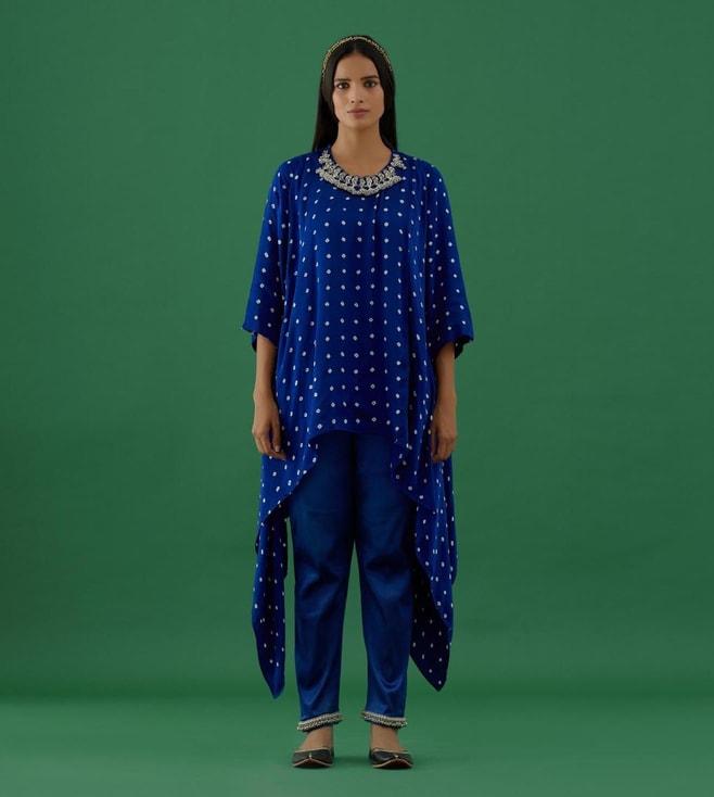 5-elements-by-radhika-gupta-royal-blue-bandhani-modal-satin-tunic