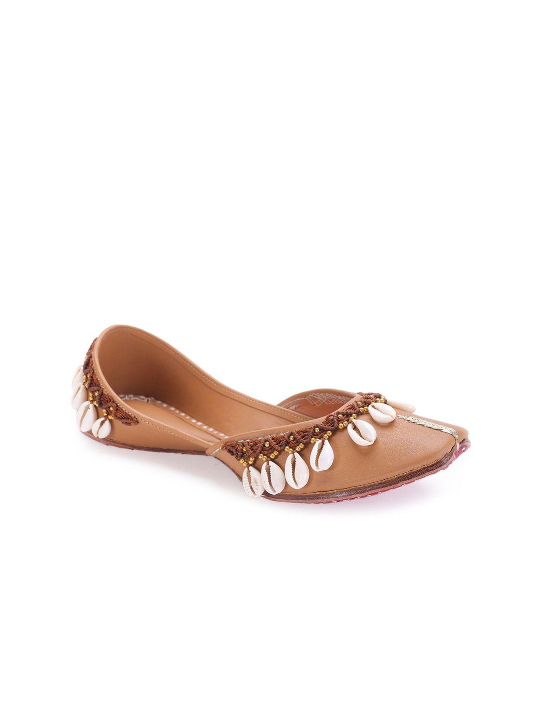 5 elements women brown embellished mojaris flats