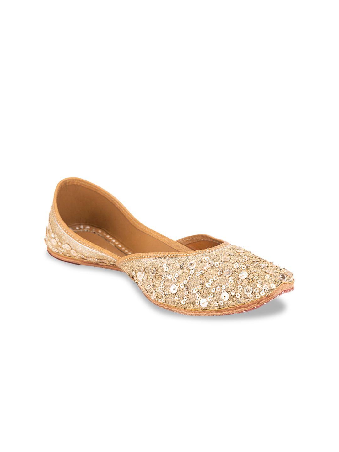 5 elements women brown embellished mojaris flats