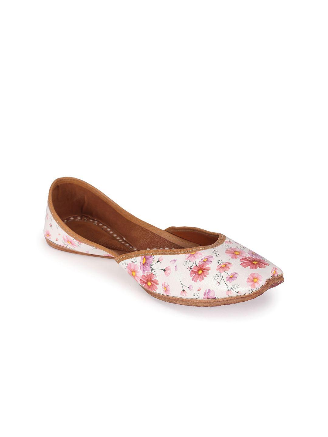 5 elements women printed round toe leather ethnic mojaris