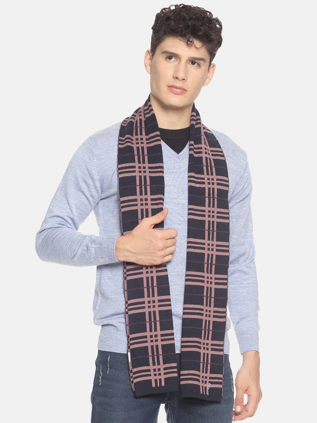 513 men navy blue and beige checked knitted muffler