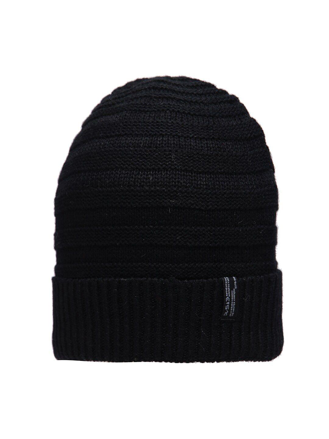 513 men black self design beanie