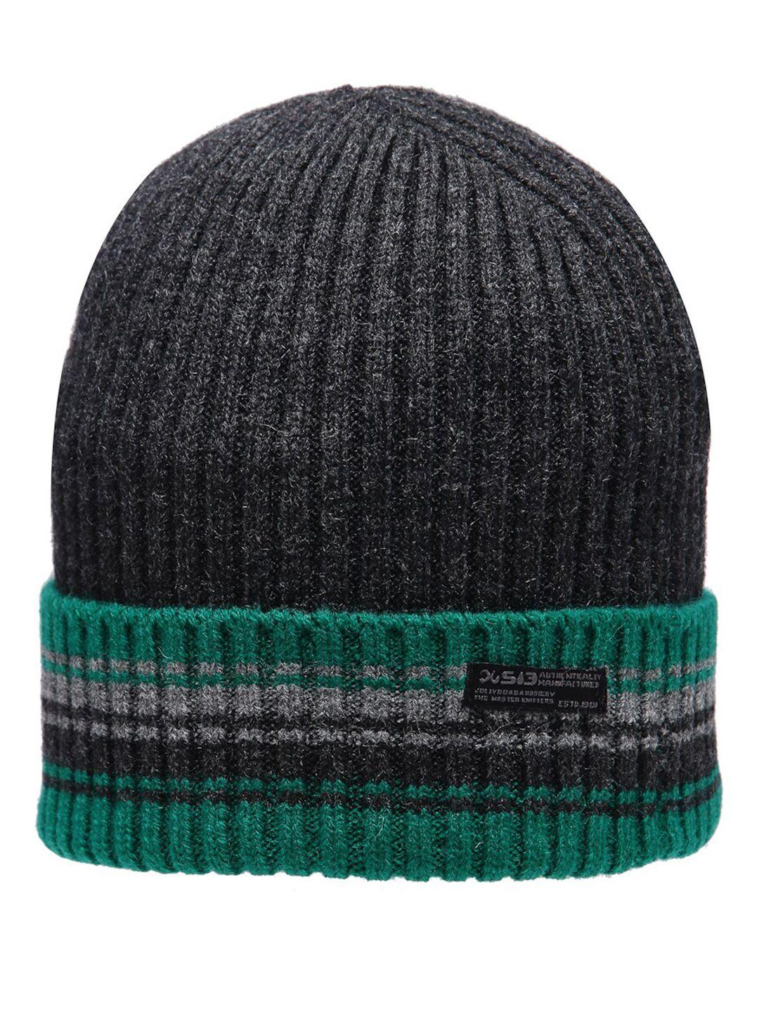 513 men charcoal grey & green knitted beanie