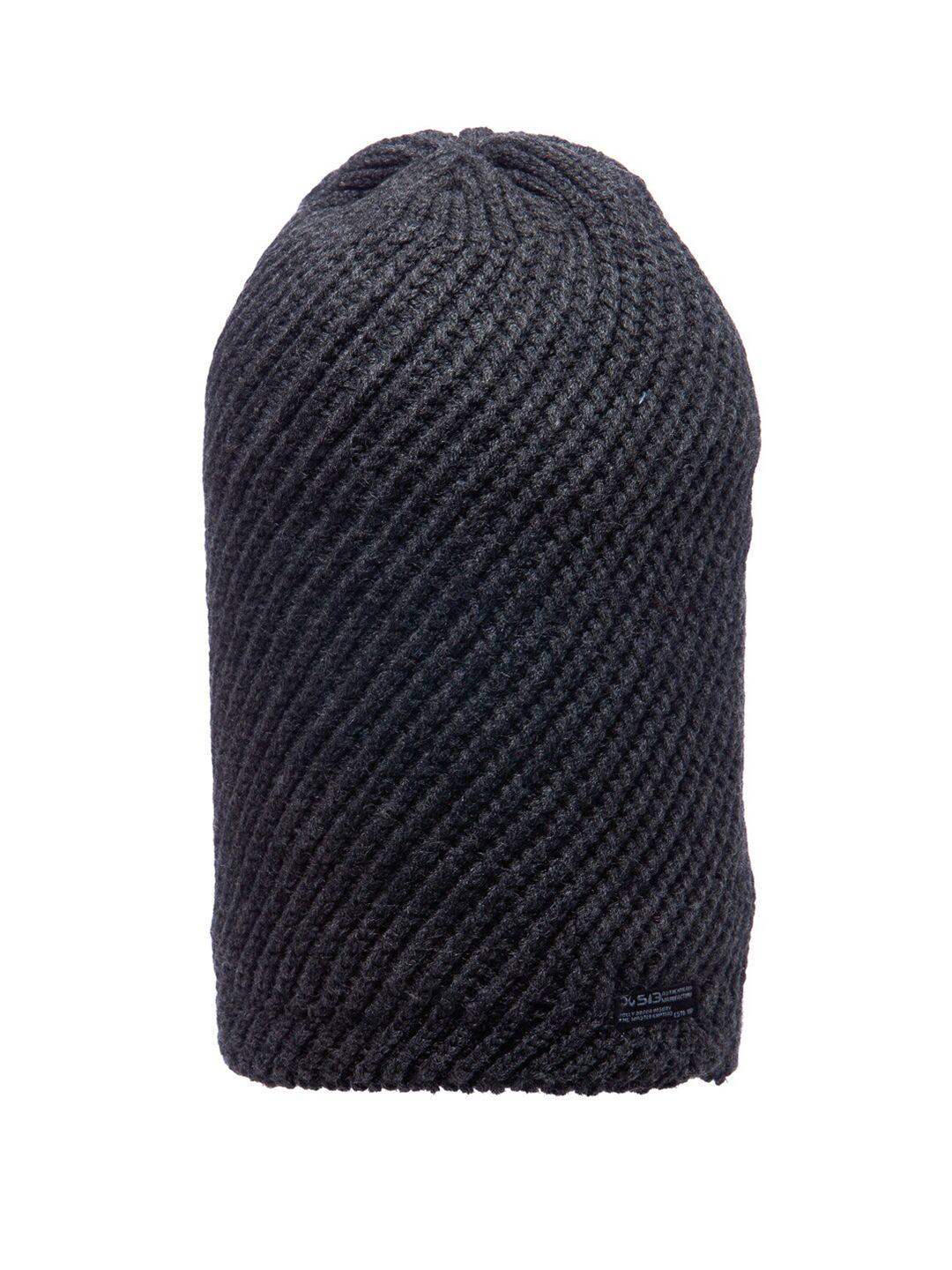 513 men charcoal grey self design beanie