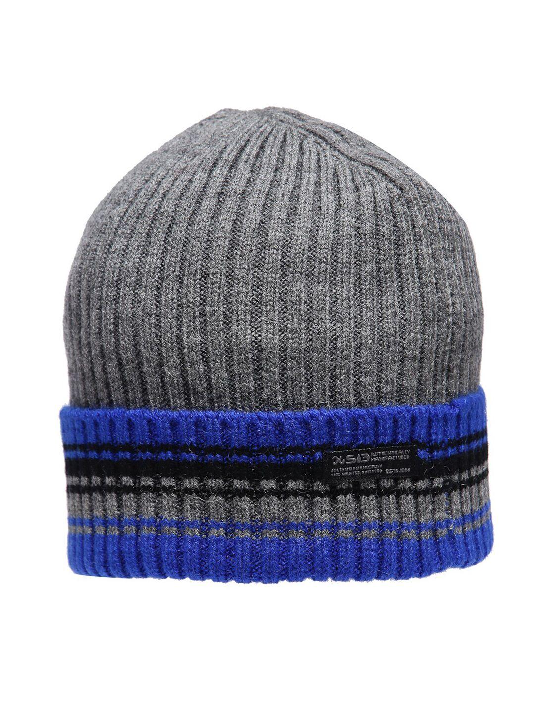 513 men grey melange & blue ribbed beanie