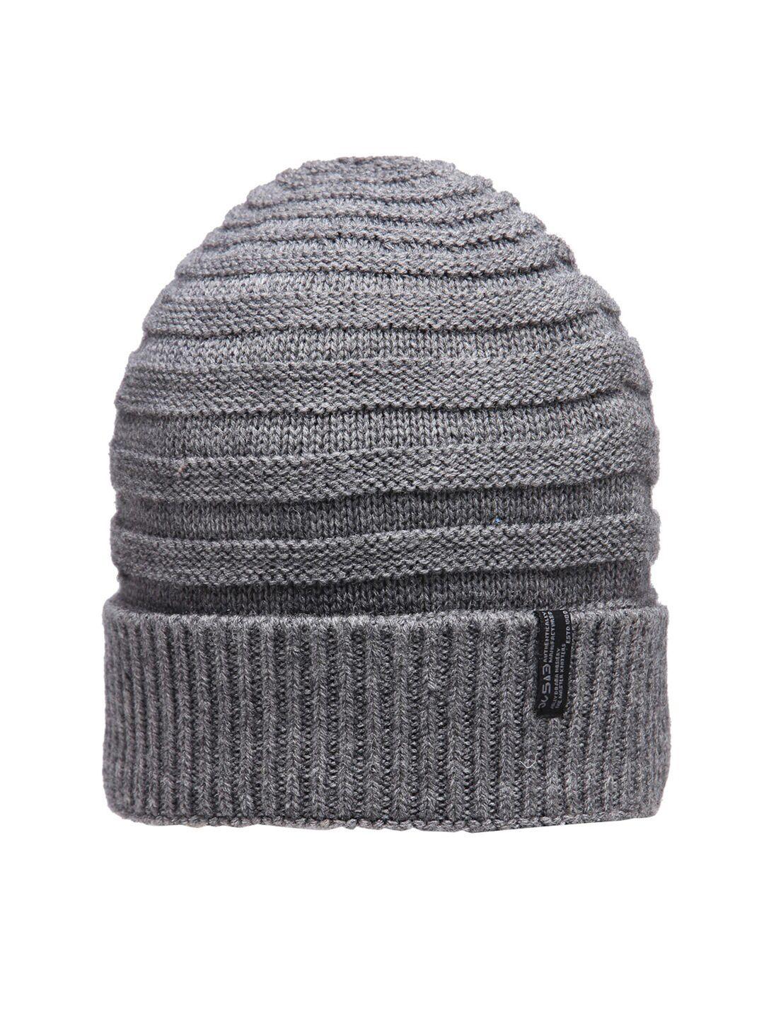 513 men grey melange self design knitted beanie cap