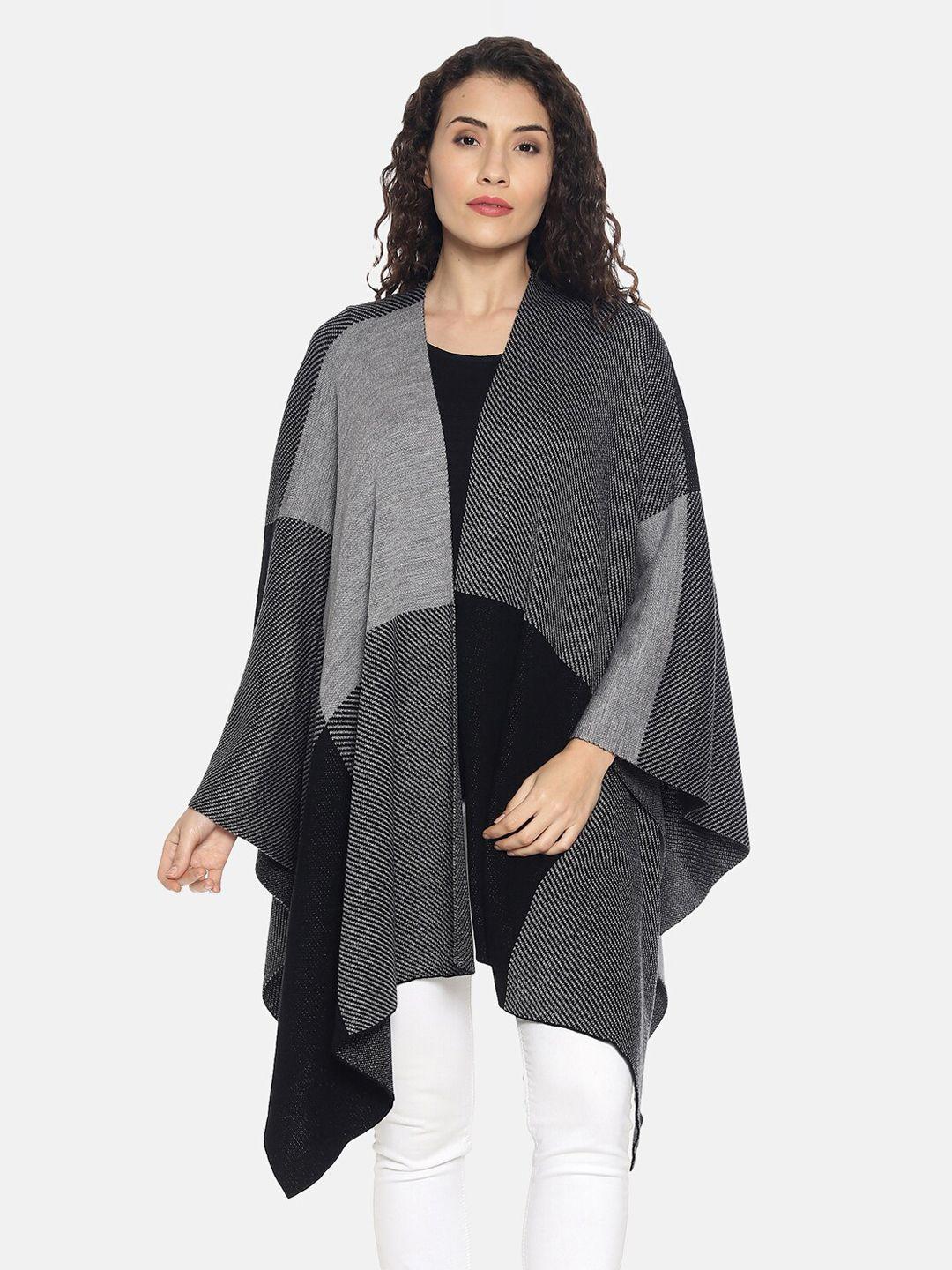 513 women black & grey woven-design kimono shrug
