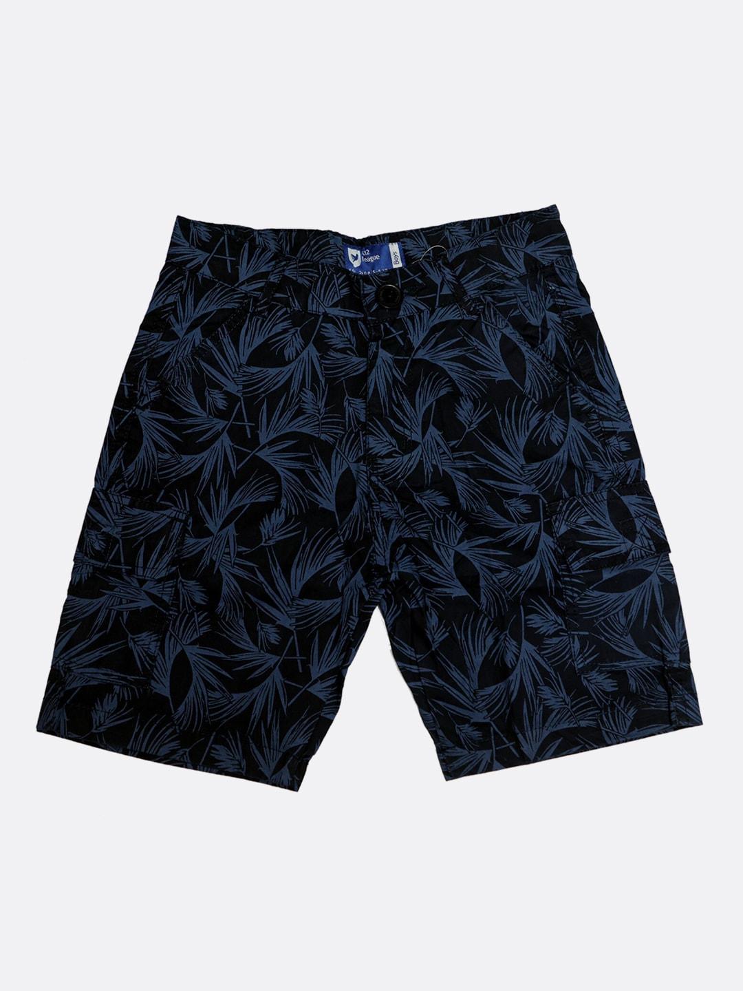 612league boys blue floral printed running shorts