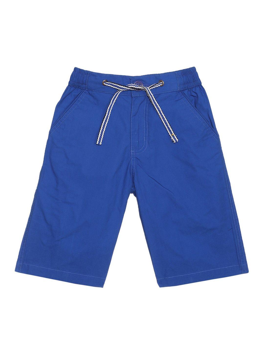 612league boys blue regular fit solid cotton shorts