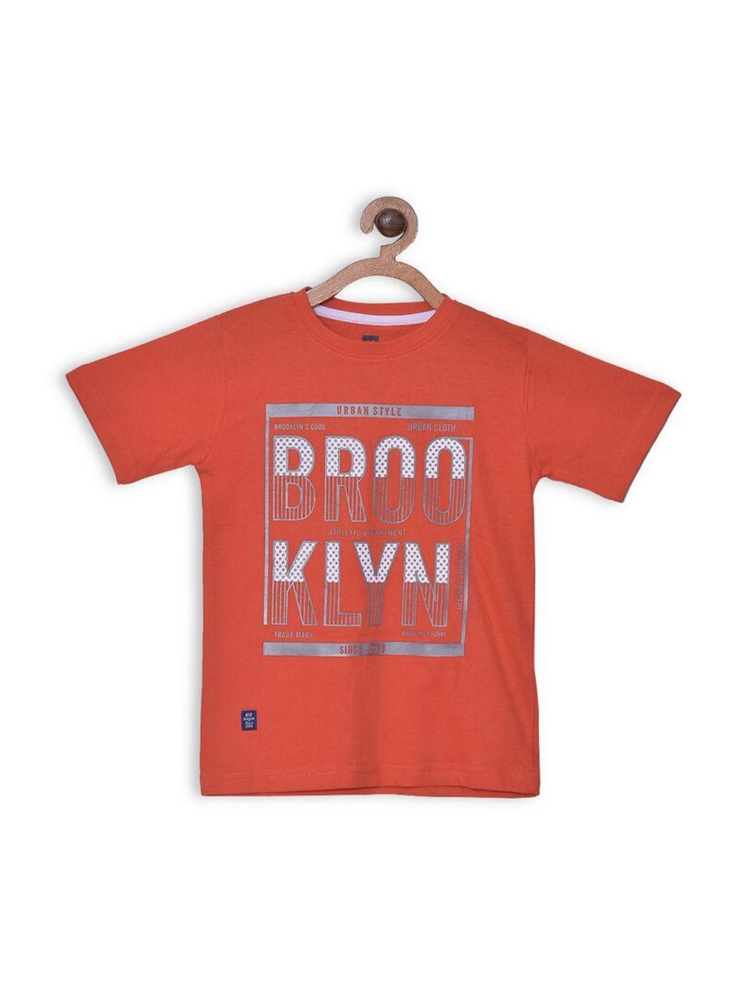 612league boys orange typography printed applique t-shirt