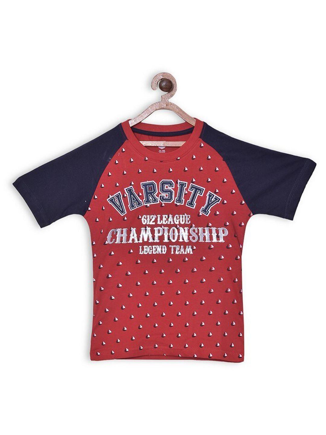 612league boys red & blue typography printed t-shirt