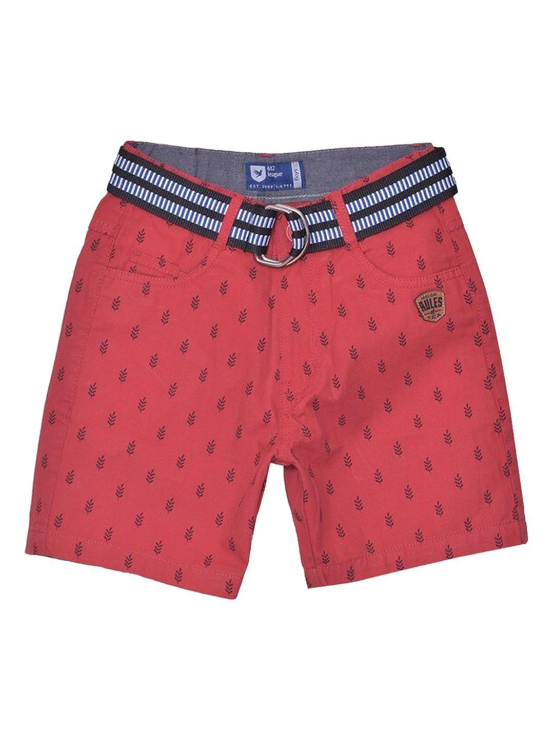 612league boys red floral printed cotton shorts