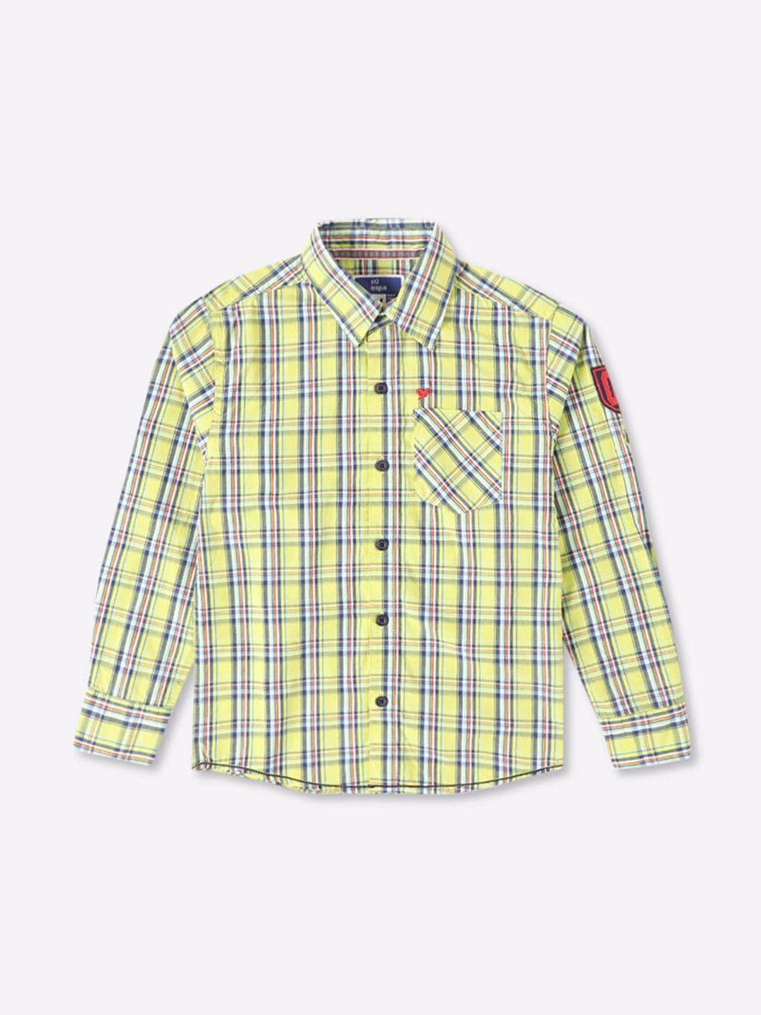 612league boys yellow classic opaque checked casual shirt
