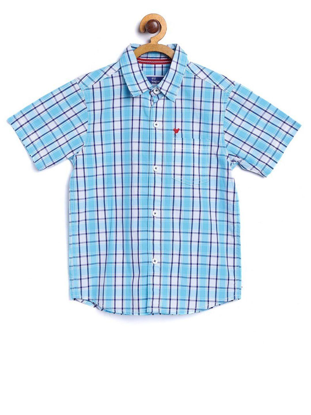 612league boys blue classic checked casual shirt