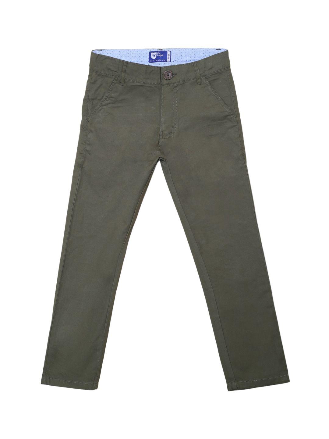 612league boys olive green classic slim fit high-rise chinos trousers
