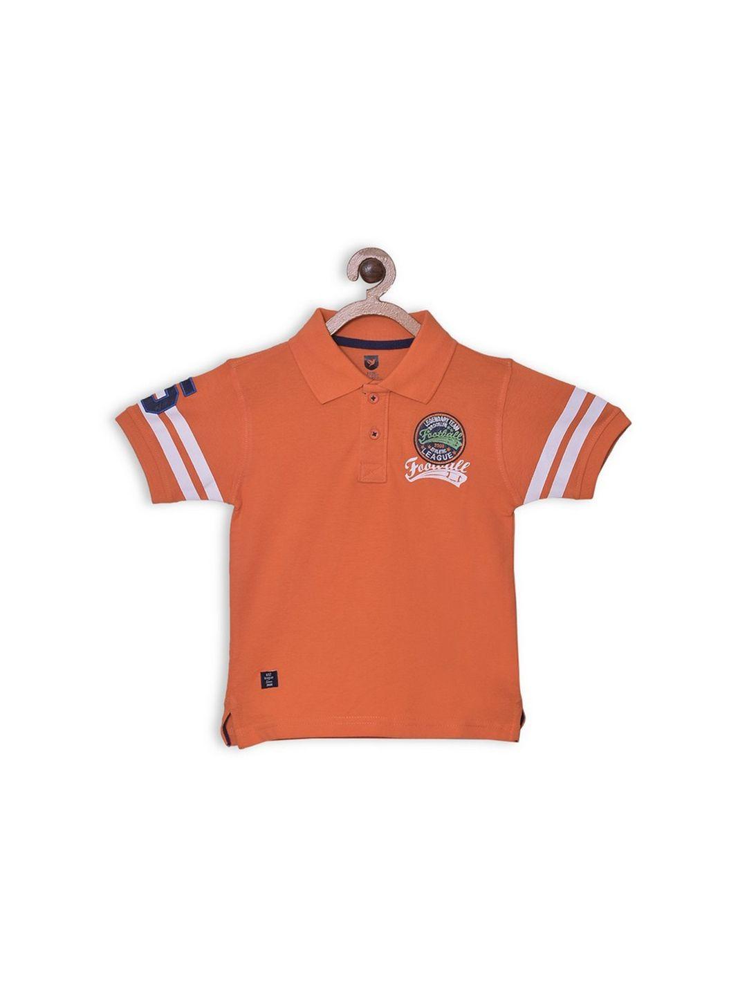 612league boys orange typography polo collar applique t-shirt