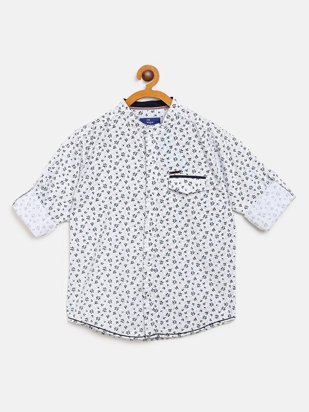 612league boys white classic floral printed casual shirt