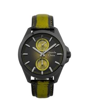 6573mfliggn analogue watch with leather strap