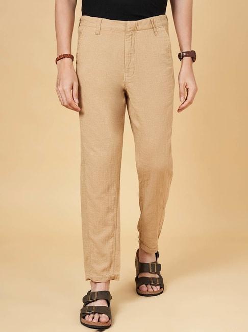7 alt by pantaloons beige cotton slim fit trousers