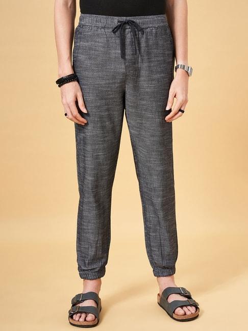 7 alt by pantaloons charcoal black cotton comfort fit texture jogger pants
