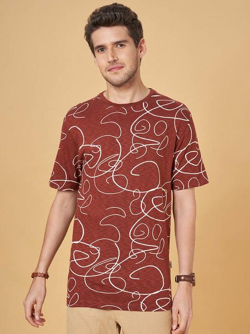 7 alt by pantaloons coffee cotton relaxed fit printed t-shirt